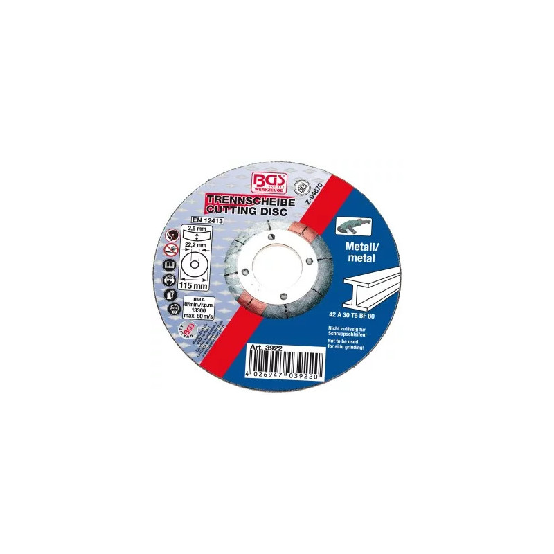 Disque à couper pour métal | Ø 115 x 2,5 x 22,2 mm | type 42 Disque à couper pour métal | Ø 115 x 2,5 x 22,2 mm | type 42