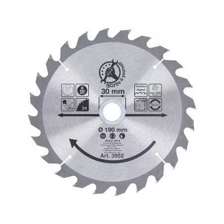 Lame de scie circulaire en métal dur | Ø 190 x 30 x 2,5 mm | 24 dents