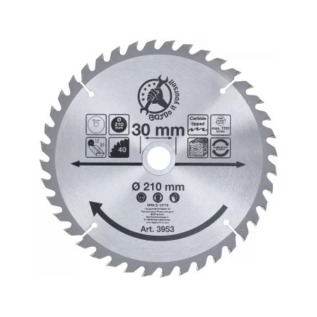 Lame de scie circulaire en métal dur | Ø 210 x 30 x 2,6 mm | 40 dents
