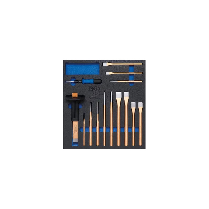 Insert de servante d'atelier 2/3 : Pointeaux, burins, chasse-goupilles | 14 pièces Insert de servante d'atelier 2/3 : Pointeaux, burins, chasse-goupilles | 14 pièces