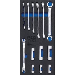 Insert de servante d'atelier 1/3 : Jeu de douilles de clé polygonale ouverte et clé spéciale | 10 mm (3/8") | 13 pièces