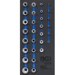 Insert de servante d'atelier 1/3 : Jeu de douilles de clé, douze pans | 6,3 mm (1/4") / 12,5 mm (1/2") | 29 pièces