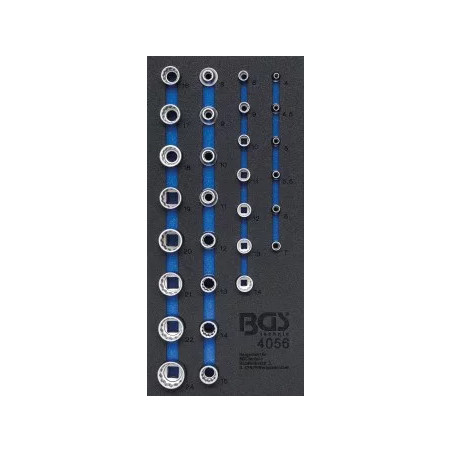 Insert de servante d'atelier 1/3 : Jeu de douilles de clé, douze pans | 6,3 mm (1/4") / 12,5 mm (1/2") | 29 pièces