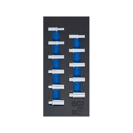 Insert de servante d'atelier 1/3 : Douilles pour clé, six pans | 10 mm (3/8") | 8 - 19 mm | longues | 11 pièces