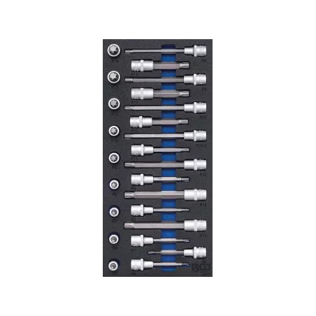 Insert de servante d’atelier 1/3: Jeu de douilles à embouts | 12,5 mm (1/2") | Profil cannelé (pour Ribe) | 25 pièces