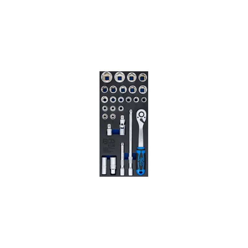 Insert de servante d'atelier 1/3 : Jeu de clé à douilles | 12,5 mm (1/2) | 27 pièces Insert de servante d'atelier 1/3 : Jeu de clé à douilles | 12,5 mm (1/2) | 27 pièces