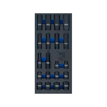 Insert de servante d'atelier 1/3 : Douilles à choc, six pans | 12,5 mm (1/2") | 10 - 24 mm | profondes |20 pièces