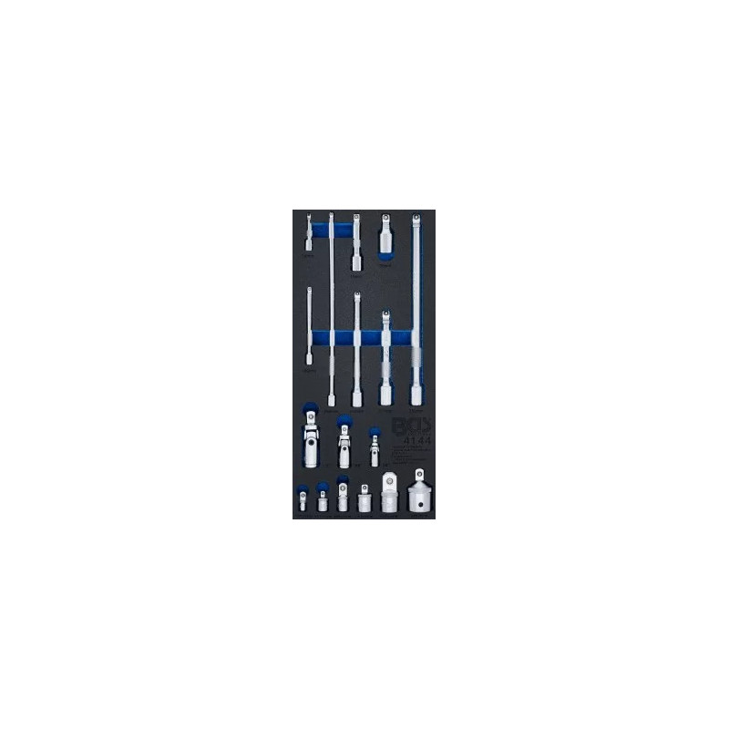 Insert de servante d'atelier 1/3 : Jeu de rallonges, d'adaptateurs et d'articulations | 17 pièces Insert de servante d'atelier 1/3 : Jeu de rallonges, d'adaptateurs et d'articulations | 17 pièces