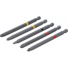 Jeu d’embouts | entraînement six pans mâle, 6,3 mm (1/4") | cruciformes PH, cruciformes PZ, plats | longueur 110 mm | 5 pièces