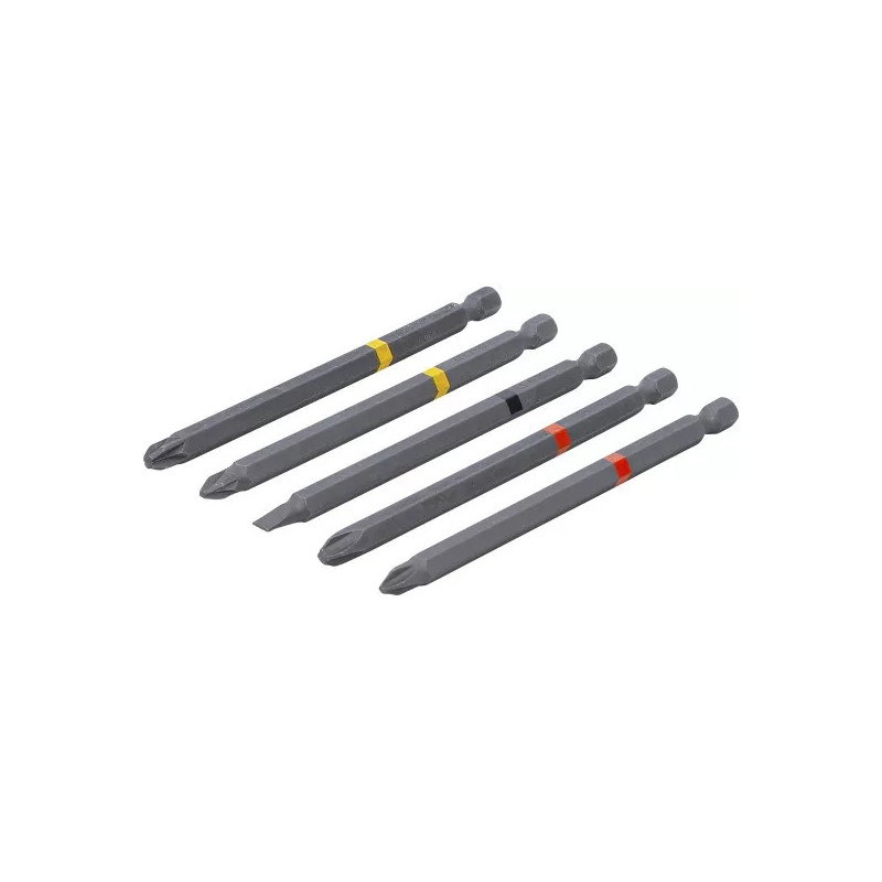 Jeu d’embouts | entraînement six pans mâle, 6,3 mm (1/4") | cruciformes PH, cruciformes PZ, plats | longueur 110 mm | 5 pièces Jeu d’embouts | entraînement six pans mâle, 6,3 mm (1/4") | cruciformes PH, cruciformes PZ, plats | longueur 110 mm | 5 pièces