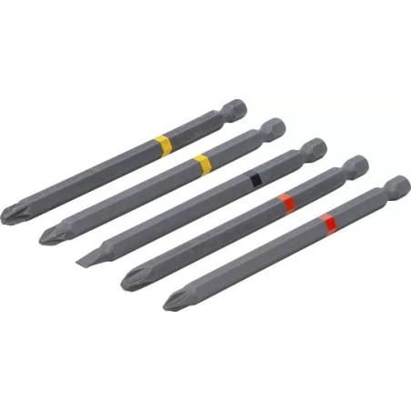 Jeu d’embouts | entraînement six pans mâle, 6,3 mm (1/4") | cruciformes PH, cruciformes PZ, plats | longueur 110 mm | 5 pièces