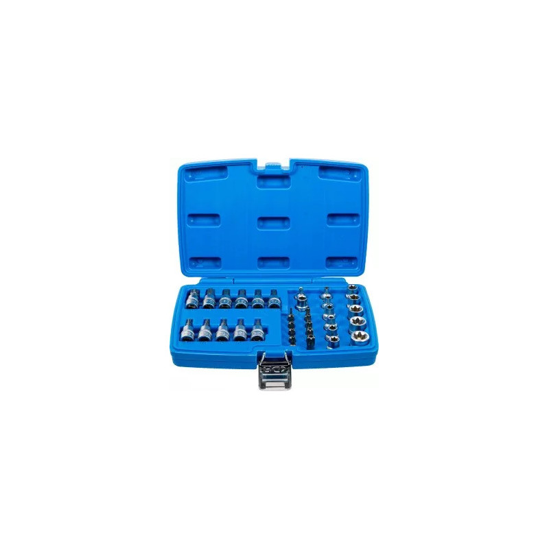 Jeu d'embouts et de clés à douille | 10 mm (3/8") | profil E / profil T (pour Torx) | 34 pièces Jeu d'embouts et de clés à douille | 10 mm (3/8") | profil E / profil T (pour Torx) | 34 pièces