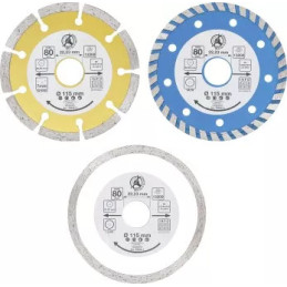 Jeu de disques de coupe au diamant | Ø d’perçage frontal 20 mm | Ø 115 mm | 3 pièces