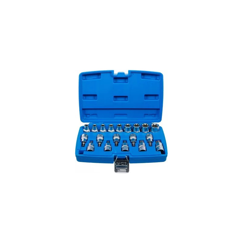 Jeu de douilles à embouts / de clé à douille | 12,5 mm (1/2") | Profil E/profil T (pour Torx)/Profil E | 19 pièces Jeu de douilles à embouts / de clé à douille | 12,5 mm (1/2") | Profil E/profil T (pour Torx)/Profil E | 19 pièces