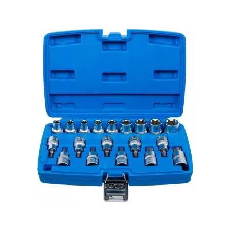 Jeu de douilles à embouts / de clé à douille | 12,5 mm (1/2") | Profil E/profil T (pour Torx)/Profil E | 19 pièces