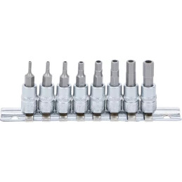 Jeu de douilles à embouts | Empreinte carré femelle 6,3 mm (1/4") | six pans femelle avec alésage 2 - 7 mm | 8 pièces