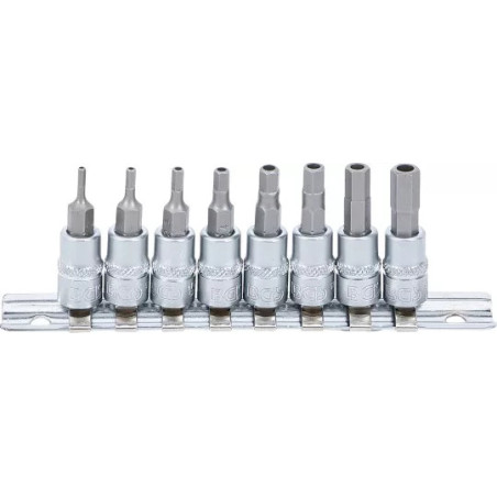 Jeu de douilles à embouts | Empreinte carré femelle 6,3 mm (1/4") | six pans femelle avec alésage 2 - 7 mm | 8 pièces
