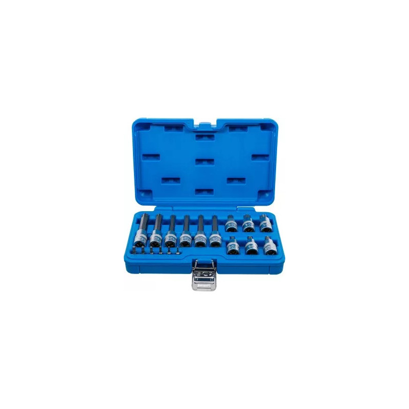 Jeu de douilles à embouts | 6,3 mm (1/4") / 12,5 mm (1/2") | Profil T (pour Torx Plus) | 18 pièces Jeu de douilles à embouts | 6,3 mm (1/4") / 12,5 mm (1/2") | Profil T (pour Torx Plus) | 18 pièces