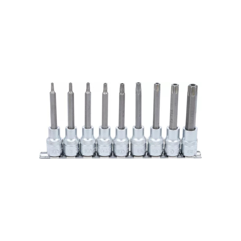Jeu de douilles à embouts | 12,5 mm (1/2") | Profil T (pour Torx) avec perçage | 9 pièces Jeu de douilles à embouts | 12,5 mm (1/2") | Profil T (pour Torx) avec perçage | 9 pièces