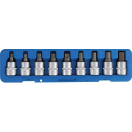 Jeu de douilles à embouts | 20 mm (3/4") | six pans intérieurs profil T (pour Torx) | 9 pièces
