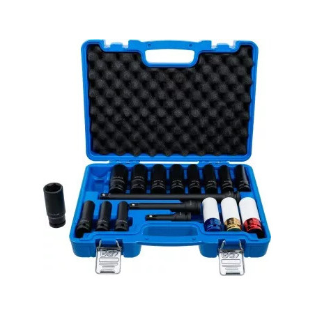 Jeu de clés à douilles et de douilles de puissance avec protection | six pans | 12,5 mm (1/2") | 10 - 24 mm | 18 pièces