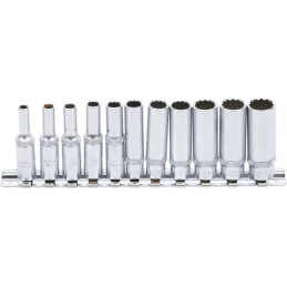 Jeu de douilles, douze pans, longues | 6,3 mm (1/4") | 4 - 13 mm | 11 pièces