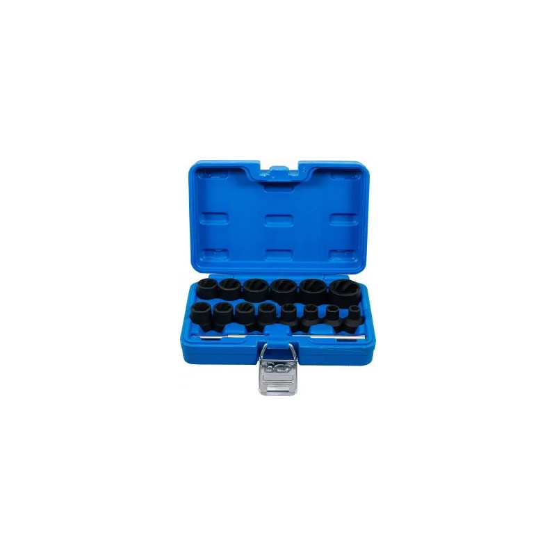Jeu de douilles spiralées/extracteur de vis | 12,5 mm (1/2") | 8 - 27 mm | 16 pièces Jeu de douilles spiralées/extracteur de vis | 12,5 mm (1/2") | 8 - 27 mm | 16 pièces