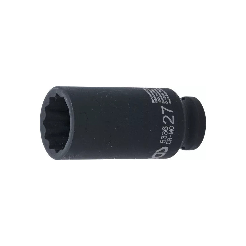 Douille à choc, douze pans, longue | 12,5 mm (1/2") | 27 mm Douille à choc, douze pans, longue | 12,5 mm (1/2") | 27 mm
