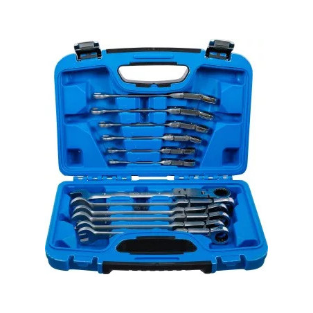 Jeu de clés mixtes à cliquet à double articulation | pliable | 8 - 19 mm | 12 pièces