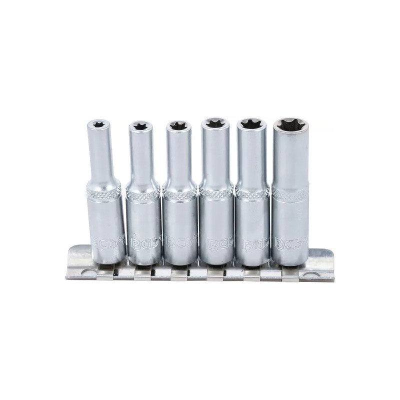 Jeu de douilles, profil E, longues | 6,3 mm (1/4") | E4 - E10 | 6 pièces Jeu de douilles, profil E, longues | 6,3 mm (1/4") | E4 - E10 | 6 pièces