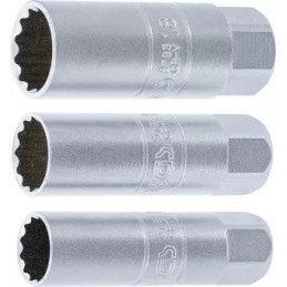 Jeu de douilles pour bougies d’ignition, douze pans | transmission par carré femelle 10 mm (3/8") | 14 - 16 - 18 mm | 3 pièces