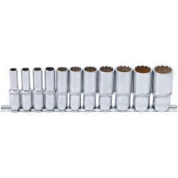 Jeu de douilles, douze pans, longues | 10 mm (3/8") | en pouces | 11 pièces