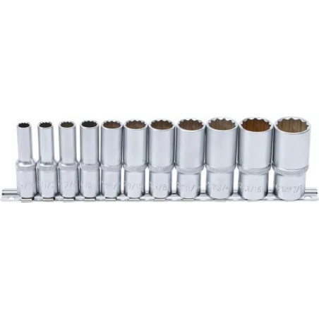 Jeu de douilles, douze pans, longues | 10 mm (3/8") | en pouces | 11 pièces