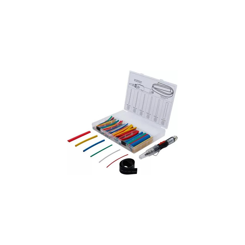 Mini chalumeau avec assortiment de gaines thermo-rétractables | colorés | avec ignition piézoélectrique | 162 pièces
