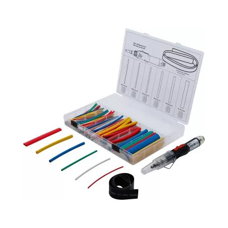 Mini chalumeau avec assortiment de gaines thermo-rétractables | colorés | avec ignition piézoélectrique | 162 pièces