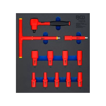 Insert de servante d'atelier 2/3 : Jeu de douilles VDE | Empreinte 10 mm (3/8") | 7 - 22 mm | 12 pièces
