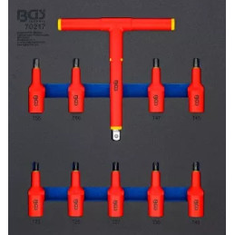 Insert de servante d’atelier 2/3 : Jeu de douilles à embouts VDE | 12,5 mm (1/2") | profil T (pour Torx) T20 - T55 | 10 pièces