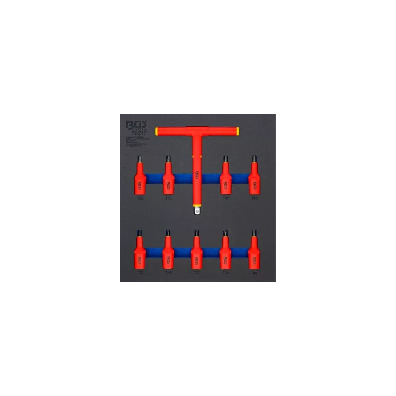 Insert de servante d’atelier 2/3 : Jeu de douilles à embouts VDE | 12,5 mm (1/2") | profil T (pour Torx) T20 - T55 | 10 pièces Insert de servante d’atelier 2/3 : Jeu de douilles à embouts VDE | 12,5 mm (1/2") | profil T (pour Torx) T20 - T55 | 10 pièces