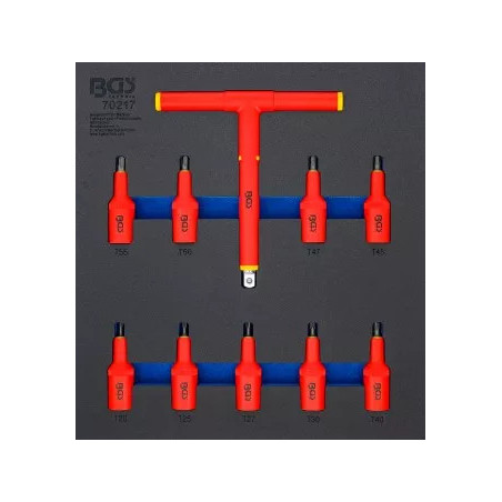 Insert de servante d’atelier 2/3 : Jeu de douilles à embouts VDE | 12,5 mm (1/2") | profil T (pour Torx) T20 - T55 | 10 pièces