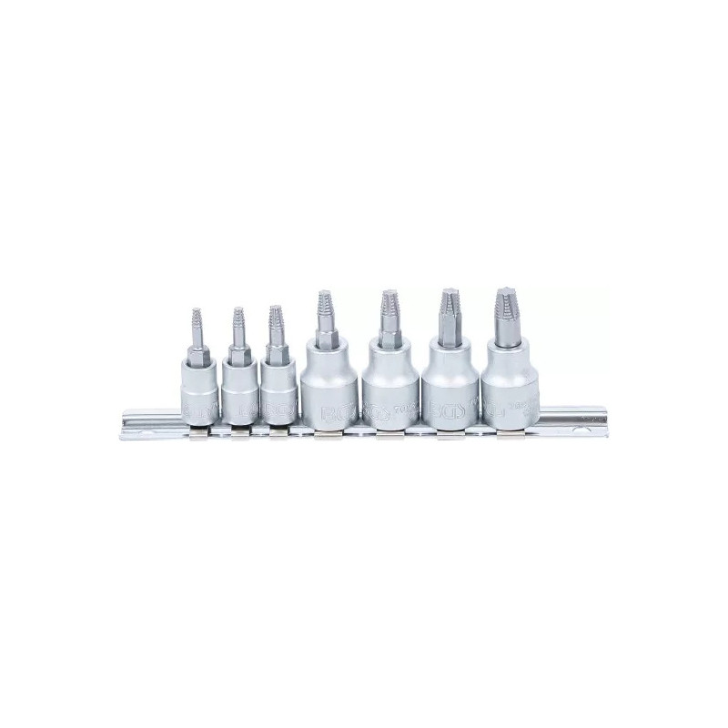 Jeu d'extracteurs de vis | 6,3 mm (1/4") / 10 mm (3/8") | pour profil T (pour Torx) défectueux | T10 - T40 | 7 pièces Jeu d'extracteurs de vis | 6,3 mm (1/4") / 10 mm (3/8") | pour profil T (pour Torx) défectueux | T10 - T40 | 7 pièces