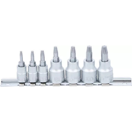 Jeu d'extracteurs de vis | 6,3 mm (1/4") / 10 mm (3/8") | pour profil T (pour Torx) défectueux | T10 - T40 | 7 pièces
