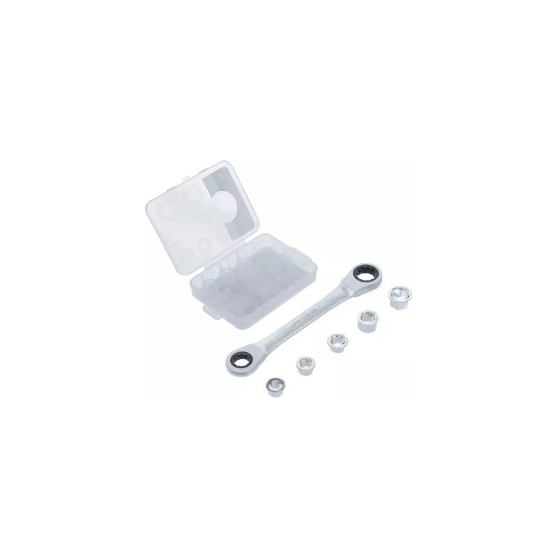 Clé annulaire à cliquet avec jeu d’adaptateurs | 8 - 19 mm | 6 pièces Clé annulaire à cliquet avec jeu d’adaptateurs | 8 - 19 mm | 6 pièces