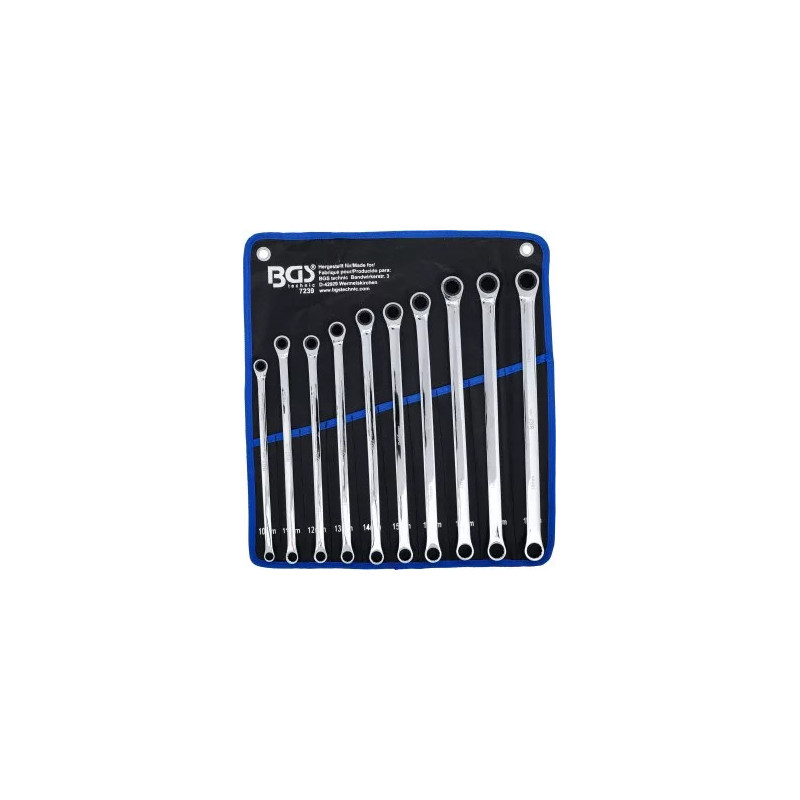 Jeu de clé polygonales à cliquet et de clé polygonales | extra longues | 10 - 19 mm | 10 pièces Jeu de clé polygonales à cliquet et de clé polygonales | extra longues | 10 - 19 mm | 10 pièces