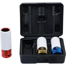 Jeu de douilles de puissance avec protection | 12,5 mm (1/2") | 17 / 19 / 21 mm | 3 pièces
