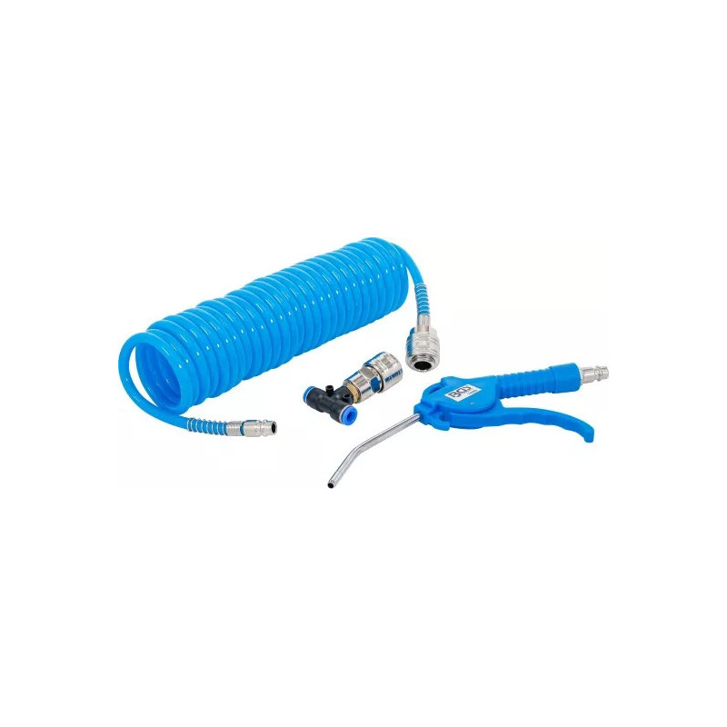 Soufflette d’air comprimé | avec tuyau pneumatique en spirale et connecteur en T Soufflette d’air comprimé | avec tuyau pneumatique en spirale et connecteur en T