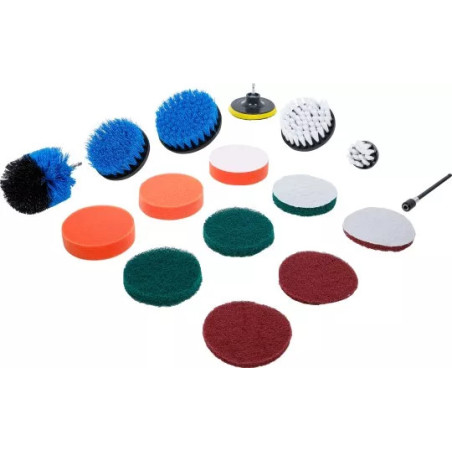 Jeu de disques de polissage et ponçage et d’embouts à brosse | pour perceuses | 16 pcs.