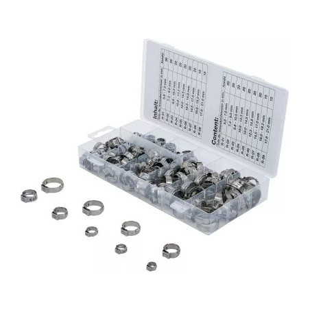 Assortiment de colliers de tuyau à revêtement en acier inoxydable | Ø 5,8 - 21 mm | 170 pièces