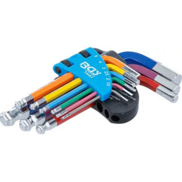 Jeu de clés allen | multicolore | courtes | six pans femelle, six pans femelle à tête sphérique 1,5 - 10 mm | 9 pièces