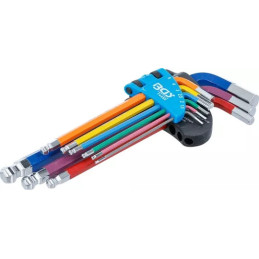 Jeu de clés allen | multicolore | six pans femelle, six pans femelle à tête sphérique 1,5 - 10 mm | 9 pièces