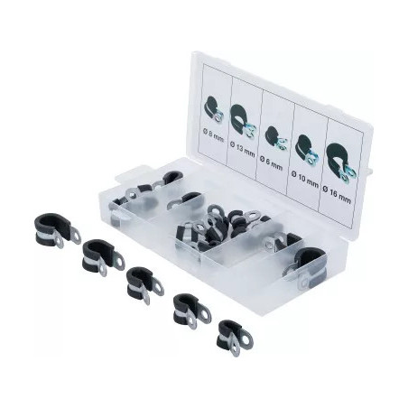 Assortiment de colliers de tuyau à revêtement caoutchouc | Ø 6 - 16 mm | 18 pièces